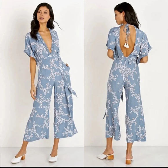 Anthropologie Faithfull the Brand La Villa Jumpsuit In Cornflower Blue - Picture 1 of 7